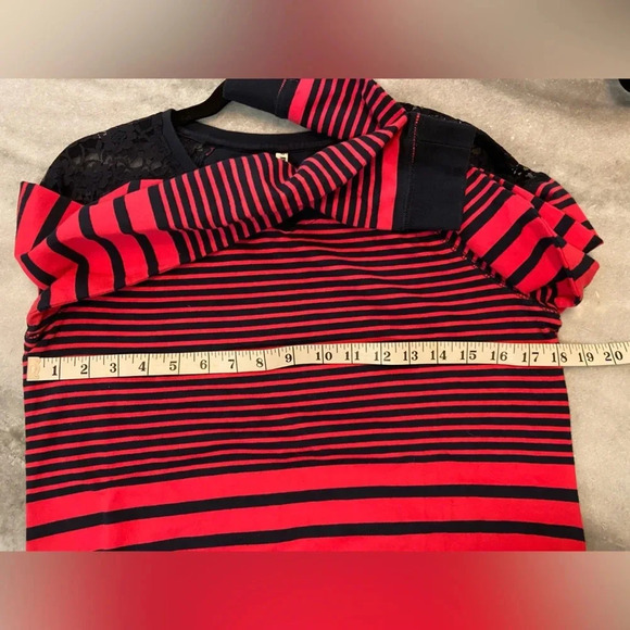 Bare Denim Crew Neck Lace Shoulder Pink Navy Stripe Long Sleeve Shirt Size M - Picture 10 of 10